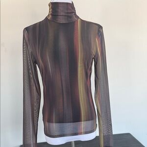 BAILEY/44 Sheer Multicolor Turtleneck Top with liner on body